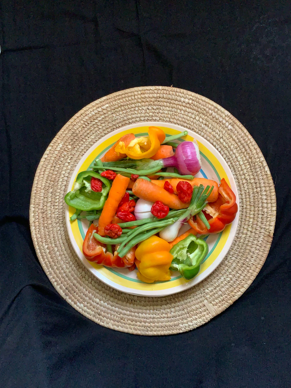A plate of colourful roasted vegetables